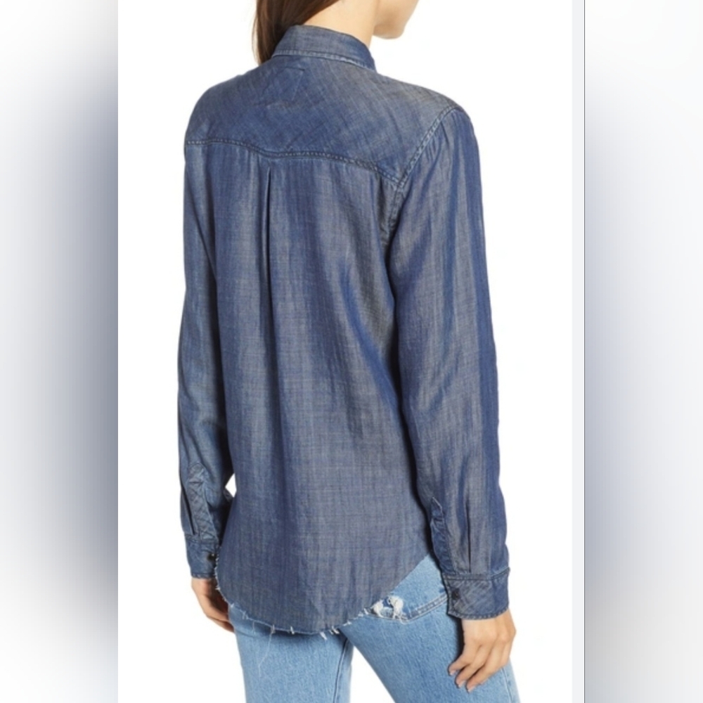Rails Renee Raw Hem Dark Vintage Blue Chambray Denim Button Down sz S - Picture 4 of 16